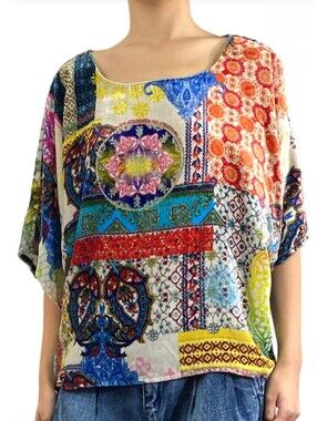 Johnny Was Velvet Swing Top Scoop-Neck Size S